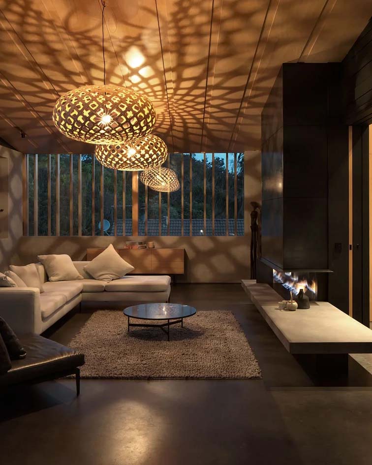 David Trubridge pendant casting shadows, powered by Ketra lighting.